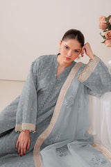 GOSSAMER GREEN-4PC ORGANZA EMBROIDERED SUIT