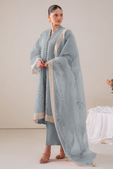 GOSSAMER GREEN-4PC ORGANZA EMBROIDERED SUIT
