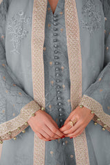 GOSSAMER GREEN-4PC ORGANZA EMBROIDERED SUIT
