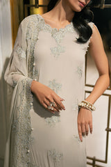 PISTACHIO FERN-4PC EMBROIDERED CHIFFON SUIT