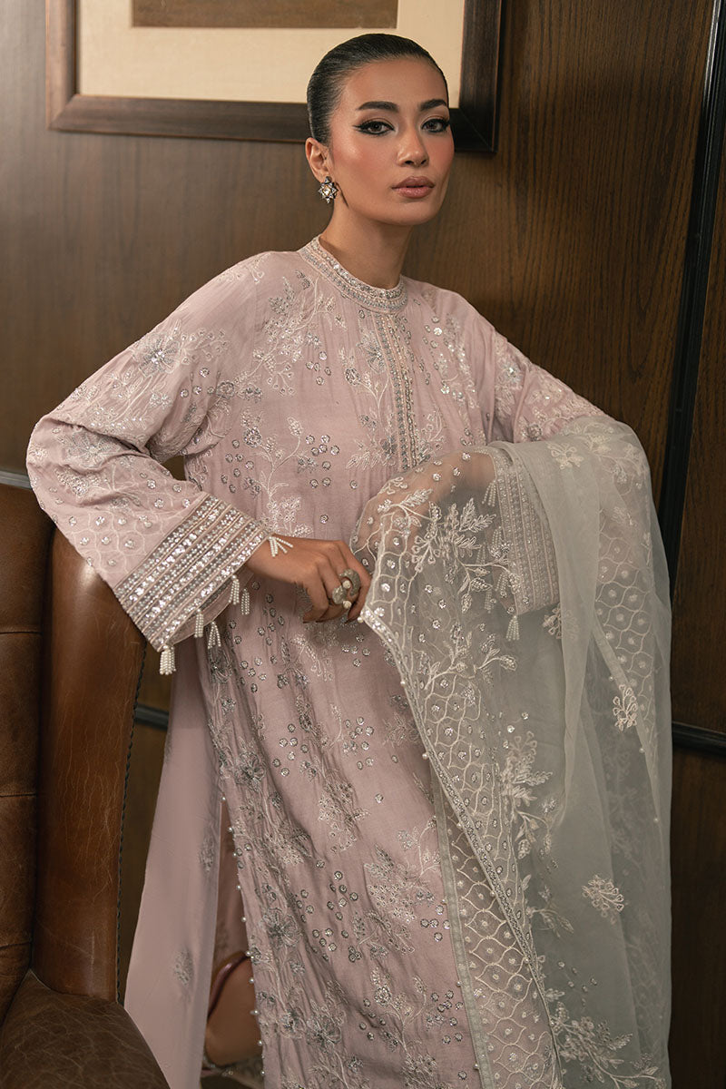 Petal Purple 3-Pc Embroidered Silk Suit