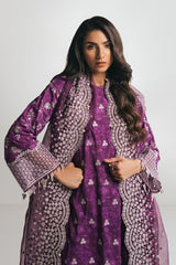 GRAPE RED-3PC EMBROIDERED SILK SUIT