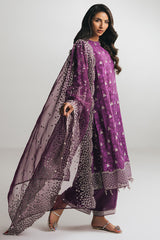 GRAPE RED-3PC EMBROIDERED SILK SUIT
