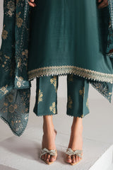 EMERALD GREEN-3PC EMBROIDERED SILK SUIT