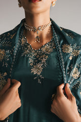 EMERALD GREEN-3PC EMBROIDERED SILK SUIT