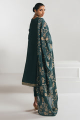 EMERALD GREEN-3PC EMBROIDERED SILK SUIT