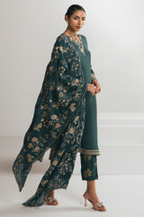 EMERALD GREEN-3PC EMBROIDERED SILK SUIT