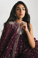 CHERRY WOOD-4PC EMBROIDERED CHIFFON SUIT