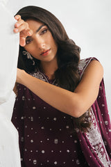 CHERRY WOOD-4PC EMBROIDERED CHIFFON SUIT