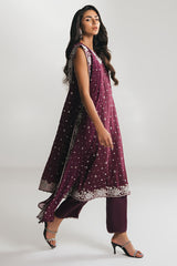 CHERRY WOOD-4PC EMBROIDERED CHIFFON SUIT