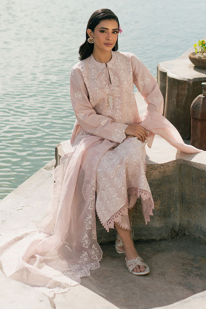 PEACH FLORET-3PC (SHIRT, TROUSER & DUPATTA)