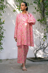CORAL HAZE-2 PIECE PRINTED LINEN SUIT