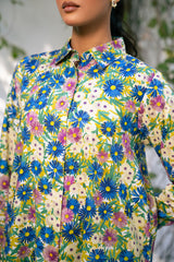 IVORY BLOOM-2 PIECE PRINTED LINEN SUIT