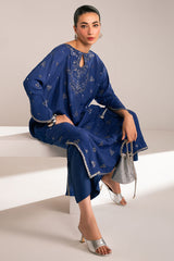 AZURE SPARKLE EMBROIDERED SILK SHIRT