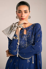 AZURE SPARKLE EMBROIDERED SILK SHIRT