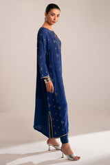 AZURE SPARKLE EMBROIDERED SILK SHIRT