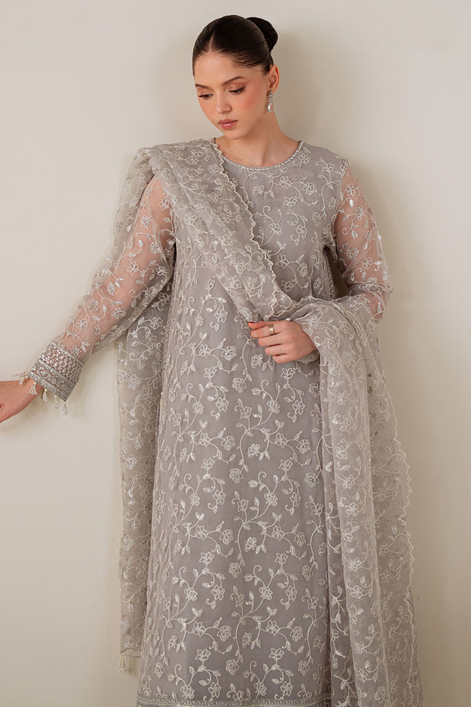 PEARL GRAY-4PC ORGANZA EMBROIDERED SUIT