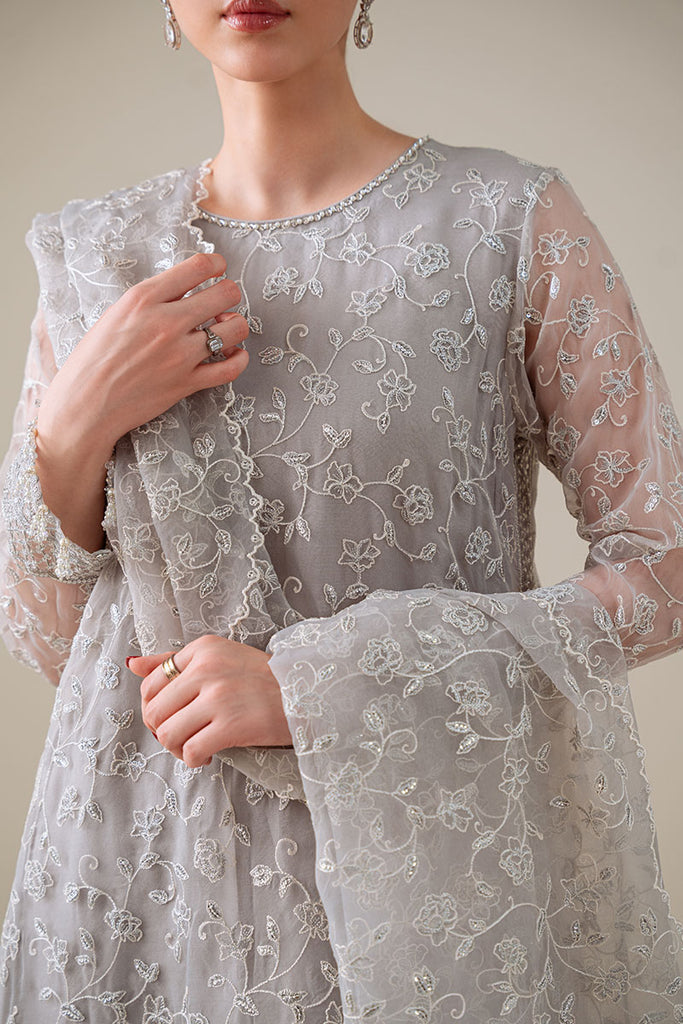 PEARL GRAY-4PC ORGANZA EMBROIDERED SUIT