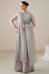 PEARL GRAY-4PC ORGANZA EMBROIDERED SUIT