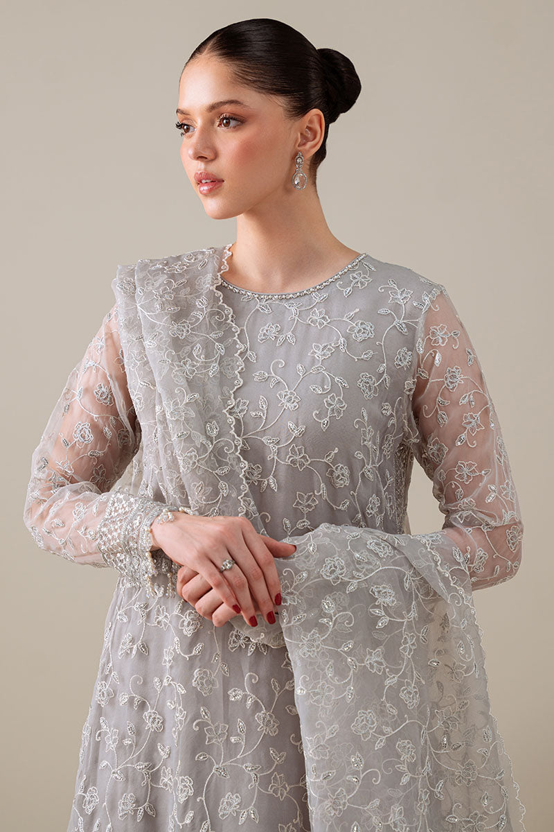 PEARL GRAY-4PC ORGANZA EMBROIDERED SUIT