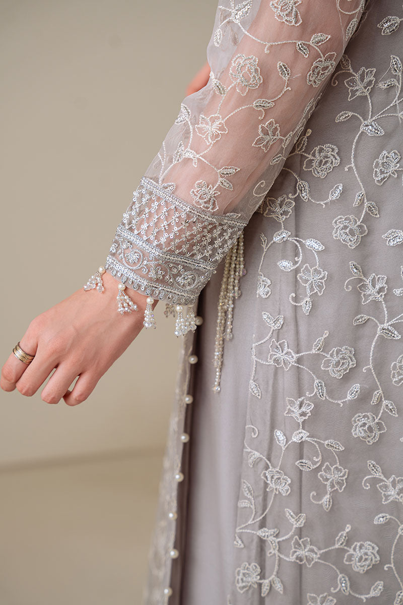 PEARL GRAY-4PC ORGANZA EMBROIDERED SUIT