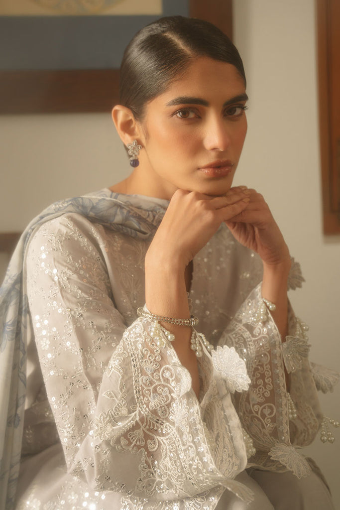 Liyaana From Nizka By Nida Rehan RTW Embroidered Pure Heavy Silk 3 Piece Suit Moonlit Ivory - Festive Collection main image 1