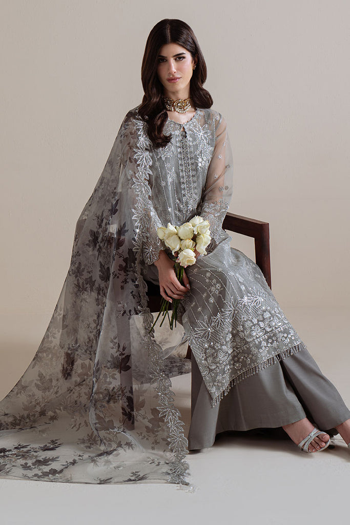 SMOKY RADIANCE-4PC ORGANZA EMBROIDERED SUIT