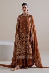 RUST EMBER-4PC CHIFFON EMBROIDERED SUIT