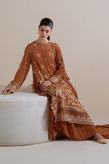 RUST EMBER-4PC CHIFFON EMBROIDERED SUIT