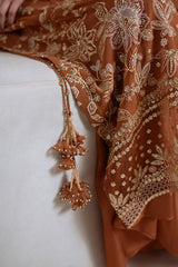RUST EMBER-4PC CHIFFON EMBROIDERED SUIT