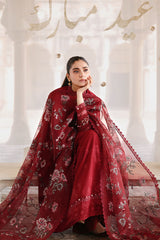 ROUGE FLARE-3PC EMBROIDERED LAWN SUIT