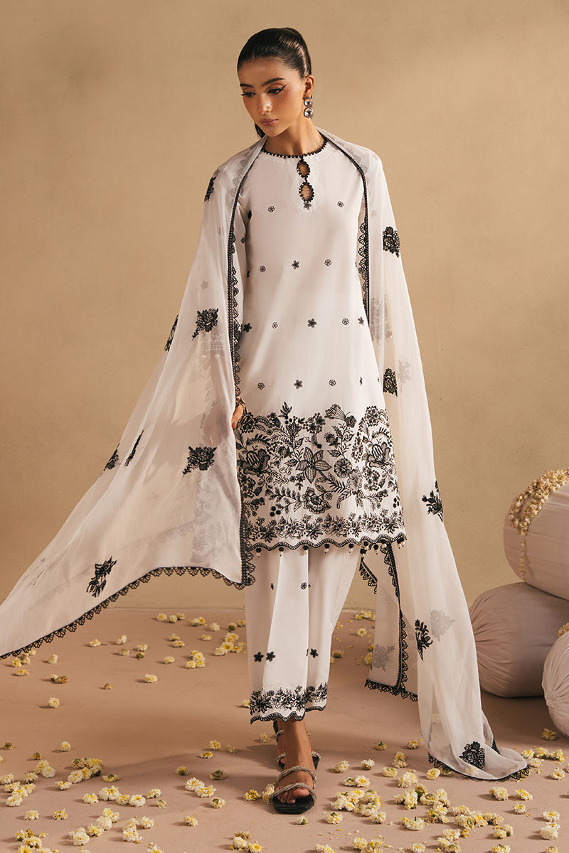 Monochrome Bliss 3-Pc Embroidered Lawn Suit