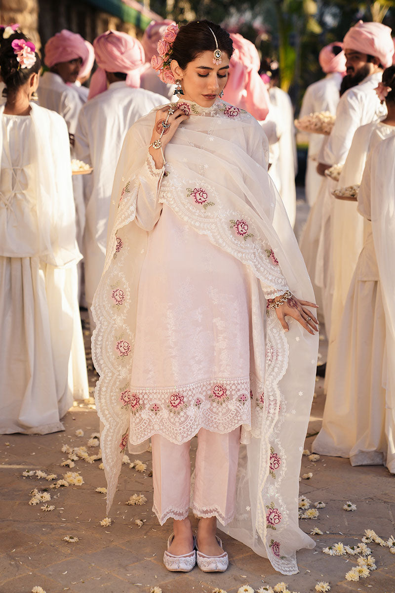Pale Pink 3-Pc Embroidered Jacquard Suit