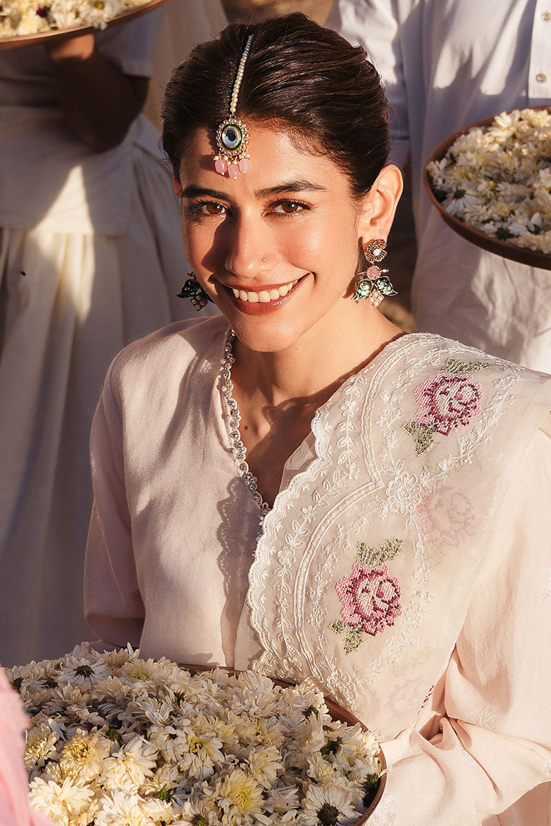 Pale Pink 3-Pc Embroidered Jacquard Suit
