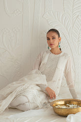 IVORY GLINT-4PC CHIFFON EMBROIDERED SUIT