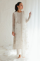 IVORY GLINT-4PC CHIFFON EMBROIDERED SUIT