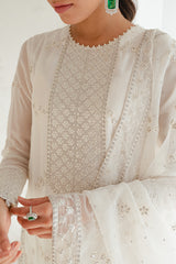 IVORY GLINT-4PC CHIFFON EMBROIDERED SUIT