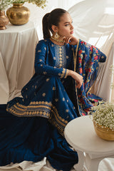 FESTAL BLUE-3PC SILK EMBROIDERED SUIT