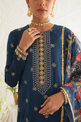 FESTAL BLUE-3PC SILK EMBROIDERED SUIT