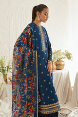 FESTAL BLUE-3PC SILK EMBROIDERED SUIT