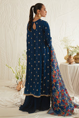 FESTAL BLUE-3PC SILK EMBROIDERED SUIT