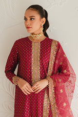 CARMINE GLOW-3PC SILK EMBROIDERED SUIT