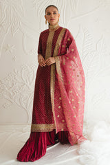 CARMINE GLOW-3PC SILK EMBROIDERED SUIT