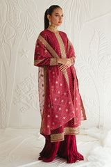 CARMINE GLOW-3PC SILK EMBROIDERED SUIT