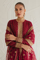 CARMINE GLOW-3PC SILK EMBROIDERED SUIT