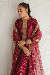 CARMINE GLOW-3PC SILK EMBROIDERED SUIT