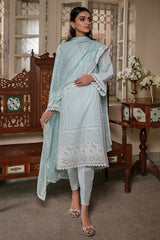 BLUE GLAZE-3PC CHIKANKARI LAWN SUIT