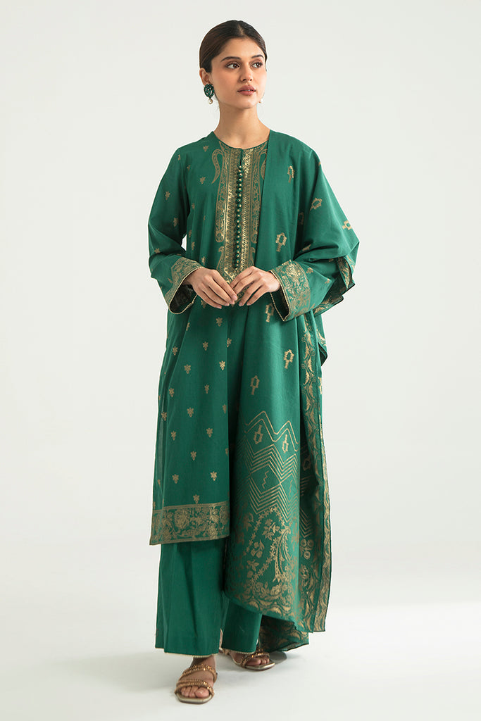 DUSKY RADIANCE-A-3PC COTTON JACQUARD SUIT