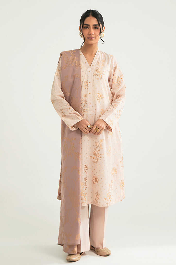 FLORAL DUST-B-3PC COTTON JACQUARD SUIT