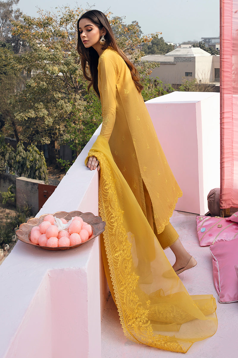 MUSTARD CEYLON3PC LAWN EMBROIDERED SUIT